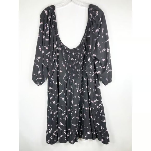 Rue21 Plus Sz 4X Dress Floral Black Off Shoulder Knee Length A Line Smocked - Picture 2 of 3
